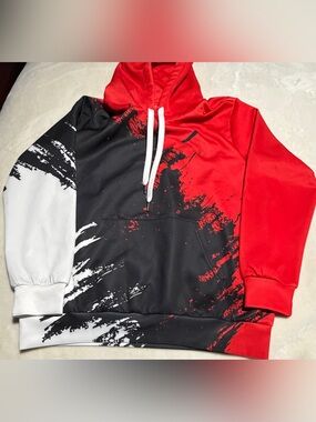 Men's Red and Black Graphic Pullover Hoodie